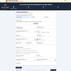 Screenshot of the official Vietnam digital arrival card website to help tourists avoid fake scam portals.